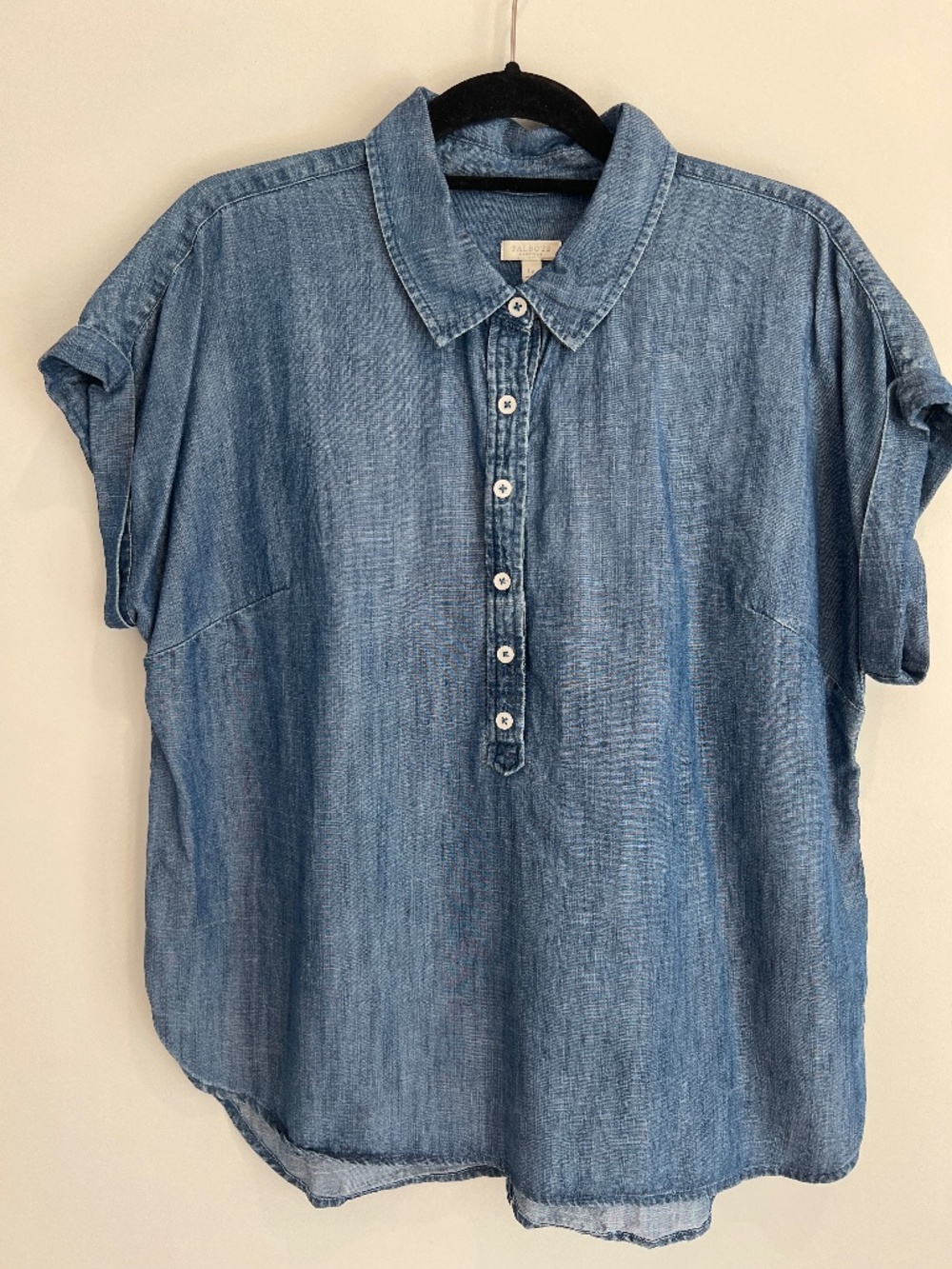 Talbots Petite Large NWOT Blue Denim Chambray Short Sleeve Shirt - Petite Large